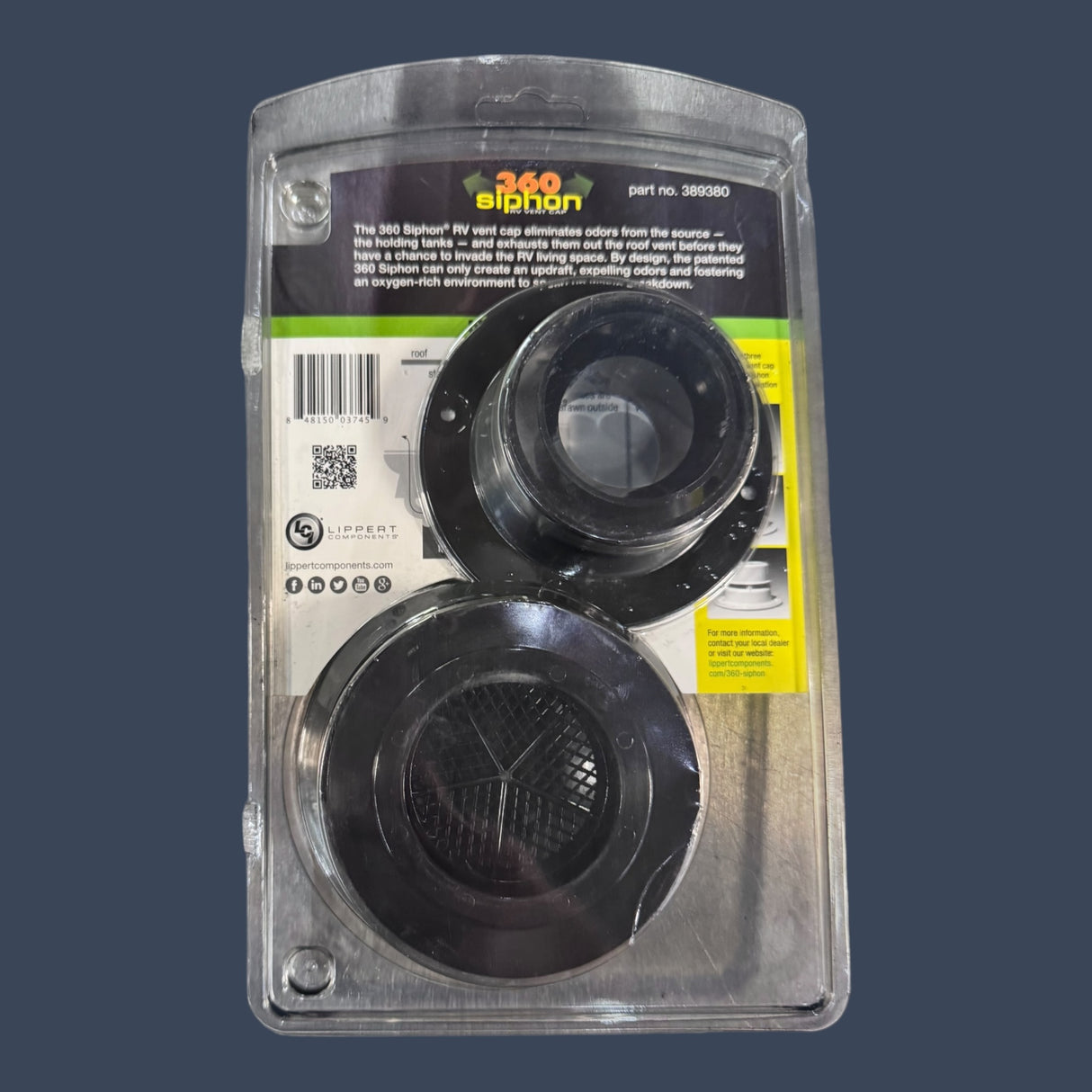 Lippert Components 389380 | Holding Tank Vent Cap with Built-In Bug Screen | Black RV Plumbing Vent