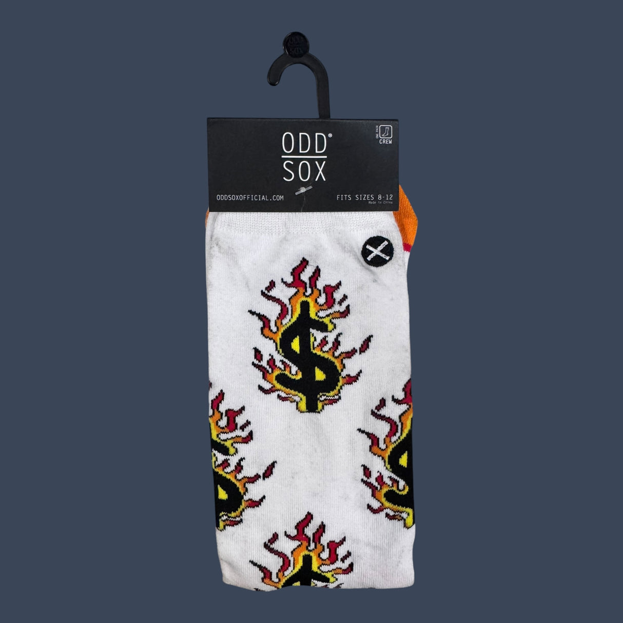 Odd Sox | Flaming Dollar Signs | Size 8-12 | Novelty Graphic Crew Socks