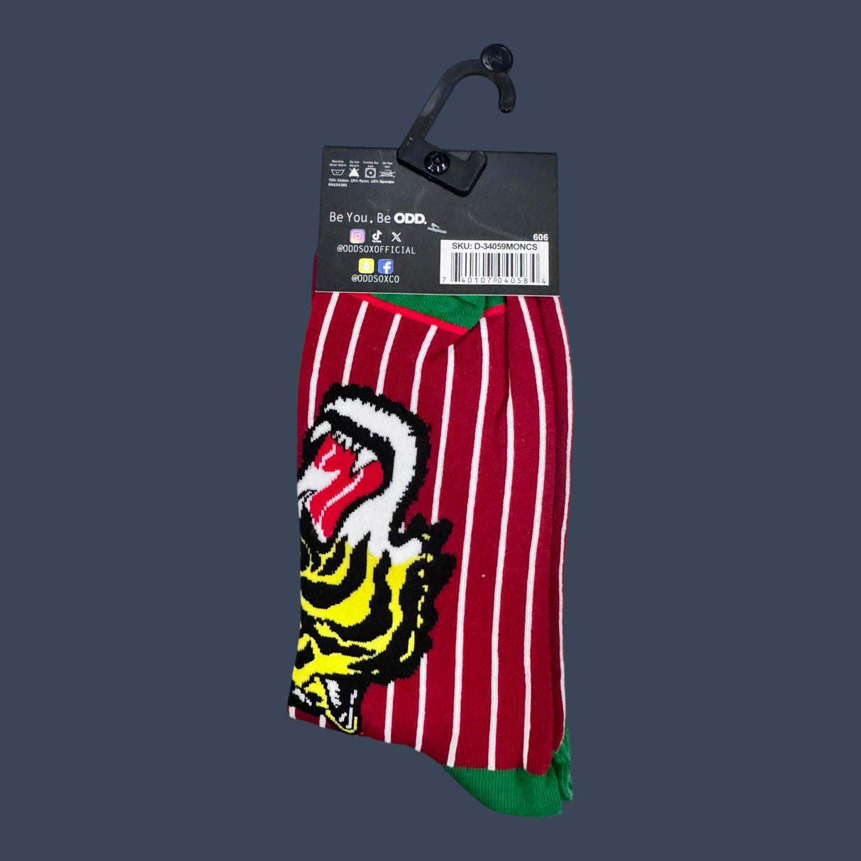 Odd Sox | Pinstripe Tiger | Size 8-12 | Novelty Graphic Crew Socks