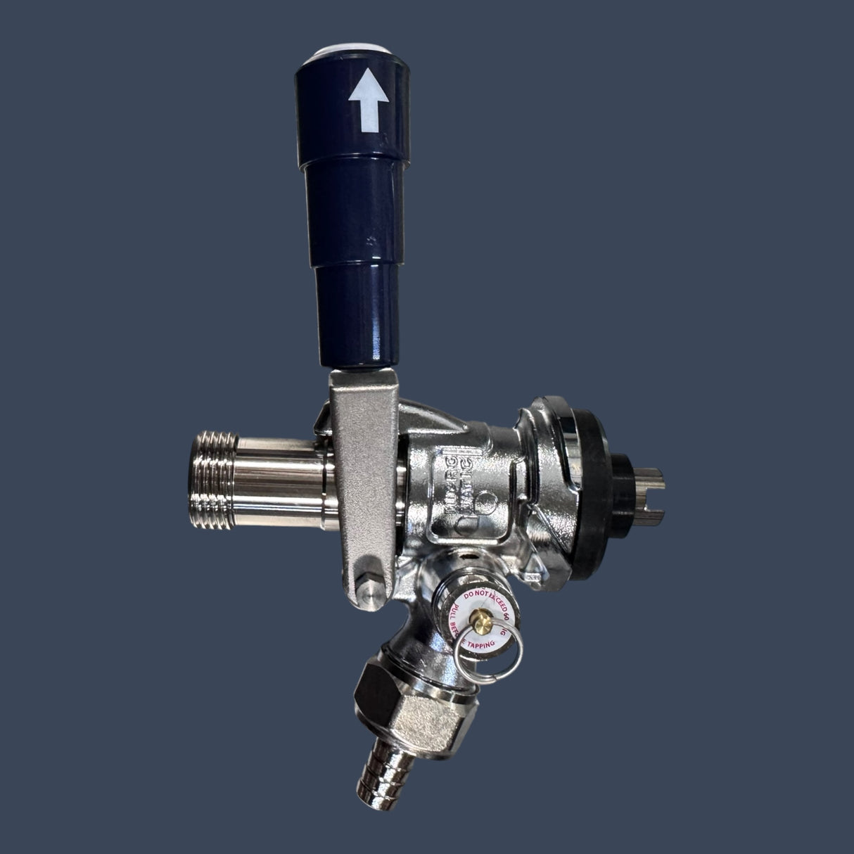 Micro Matic 7486BB | European Sankey "S" System Keg Coupler | Chrome-Plated Brass with Blue Lever