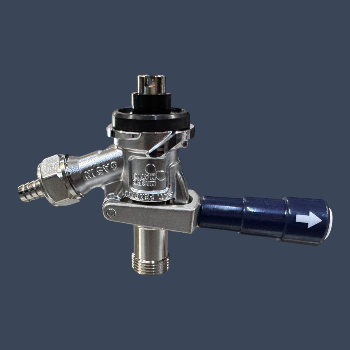 Micro Matic 7486BB | European Sankey "S" System Keg Coupler | Chrome-Plated Brass with Blue Lever