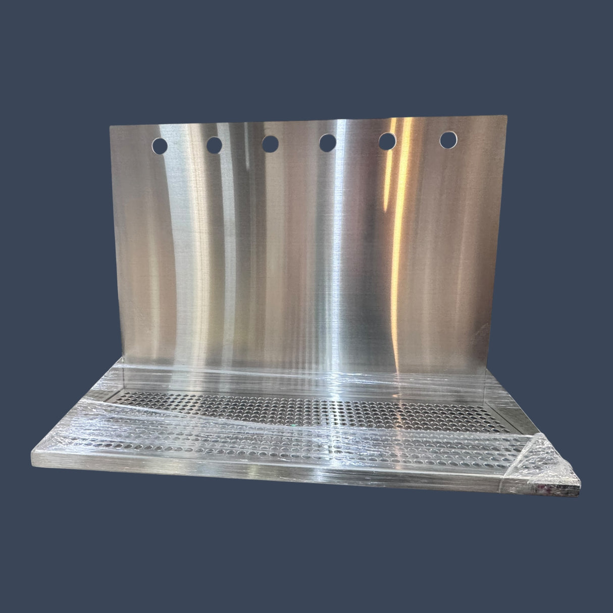 Micro Matic DP-322ELD-6-18 | 24" Wall Mount Stainless Steel Beer Drip Tray | 6 Faucet | 18" Backsplash | OEM Draft System Accessory