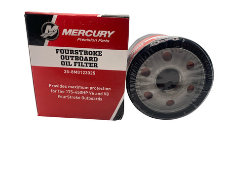 Close-up Mercury 35-8M00123025 Oil Filter – OEM Replacement for FourStroke Outboard Engines