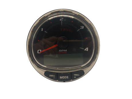 RPM gauge with metallic rim on a white background