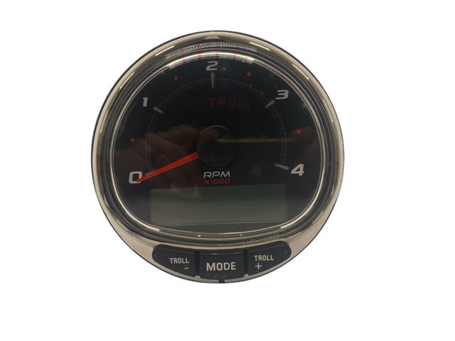 RPM gauge with metallic rim on a white background