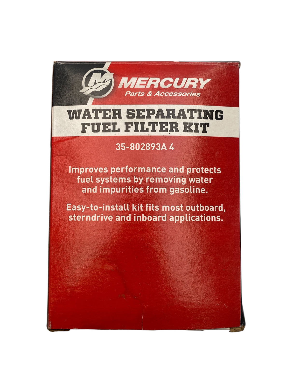 Mercury water separating fuel filter kit packaging on a white background