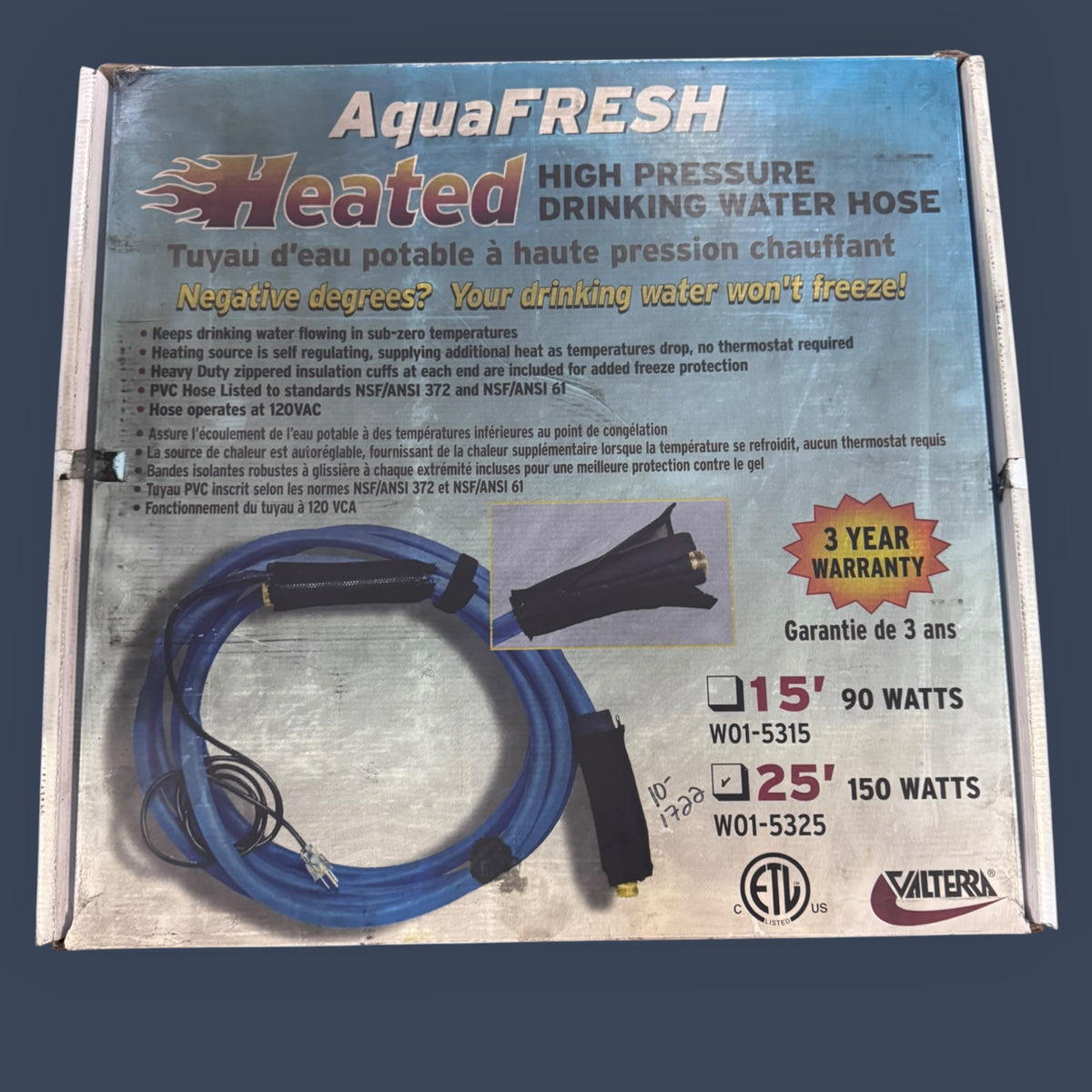 Valterra | W01-5325 | Heated Fresh Water RV Hose | 25' x 1/2" | Blue