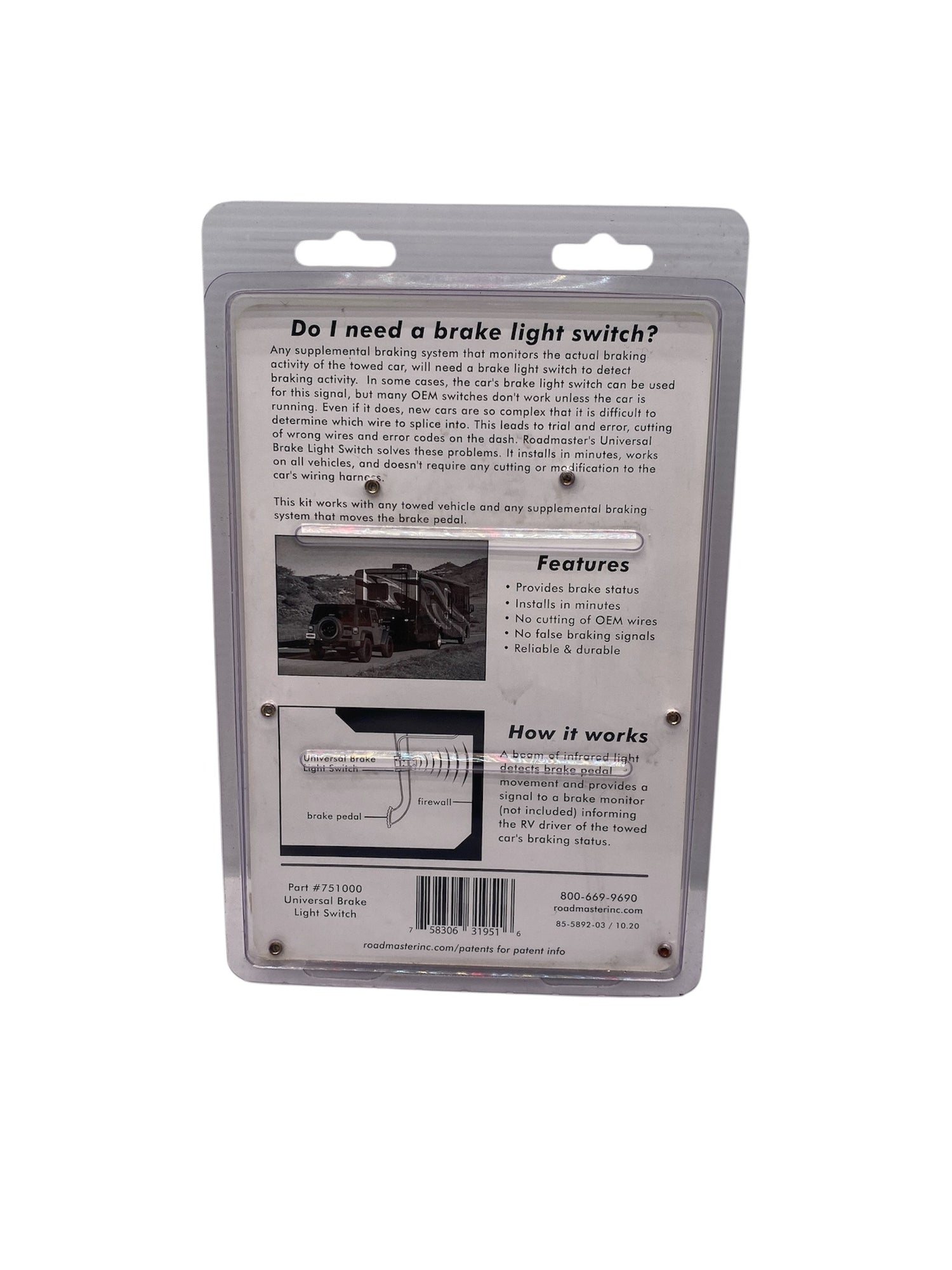 OEM Roadmaster 751000 Stop Light Switch Kit for Supplemental Brakes