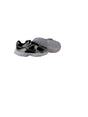 Pair of gray and black shoes on a white background