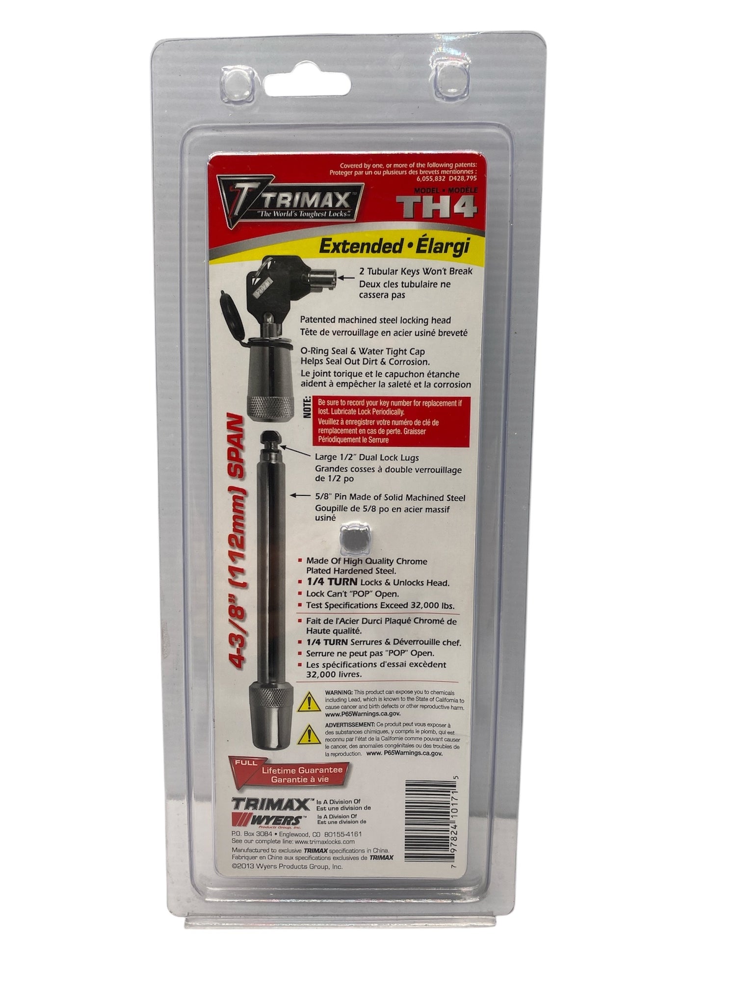 OEM Trimax TH4 Premium Chrome Hitch Lock with Keys