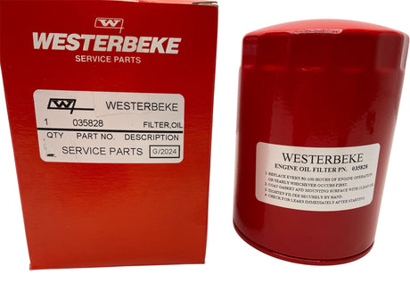 Westerbeke 035828 oil filter genuine OEM spin-on replacement for 11.0 BTD, 12.5 BTDA and 12.5 WMD generators