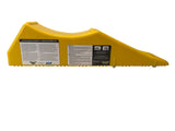 Yellow plastic product with labels on a white background