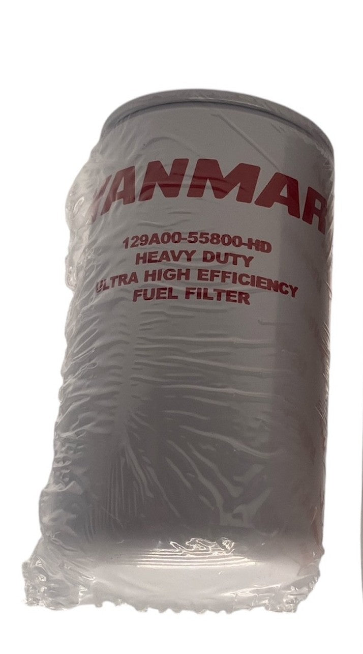 Close-up of Yanmar YM-129A0055800HD fuel filter label – OEM diesel engine replacement for 4JH110 and 4JH45