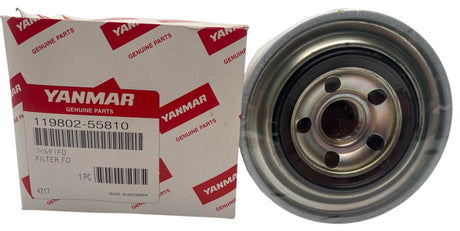 Angled side view of Yanmar Fuel Filter 119802-55810 – genuine OEM diesel engine filter element