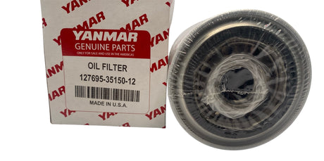 Angled view of Yanmar Oil Filter YM-127695-35150-12 – genuine OEM diesel engine replacement filter element”
