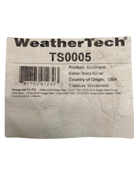 Reflective WeatherTech windshield sunshade full view