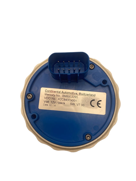 Blue and beige mechanical component with Continental Automotive label on a white background